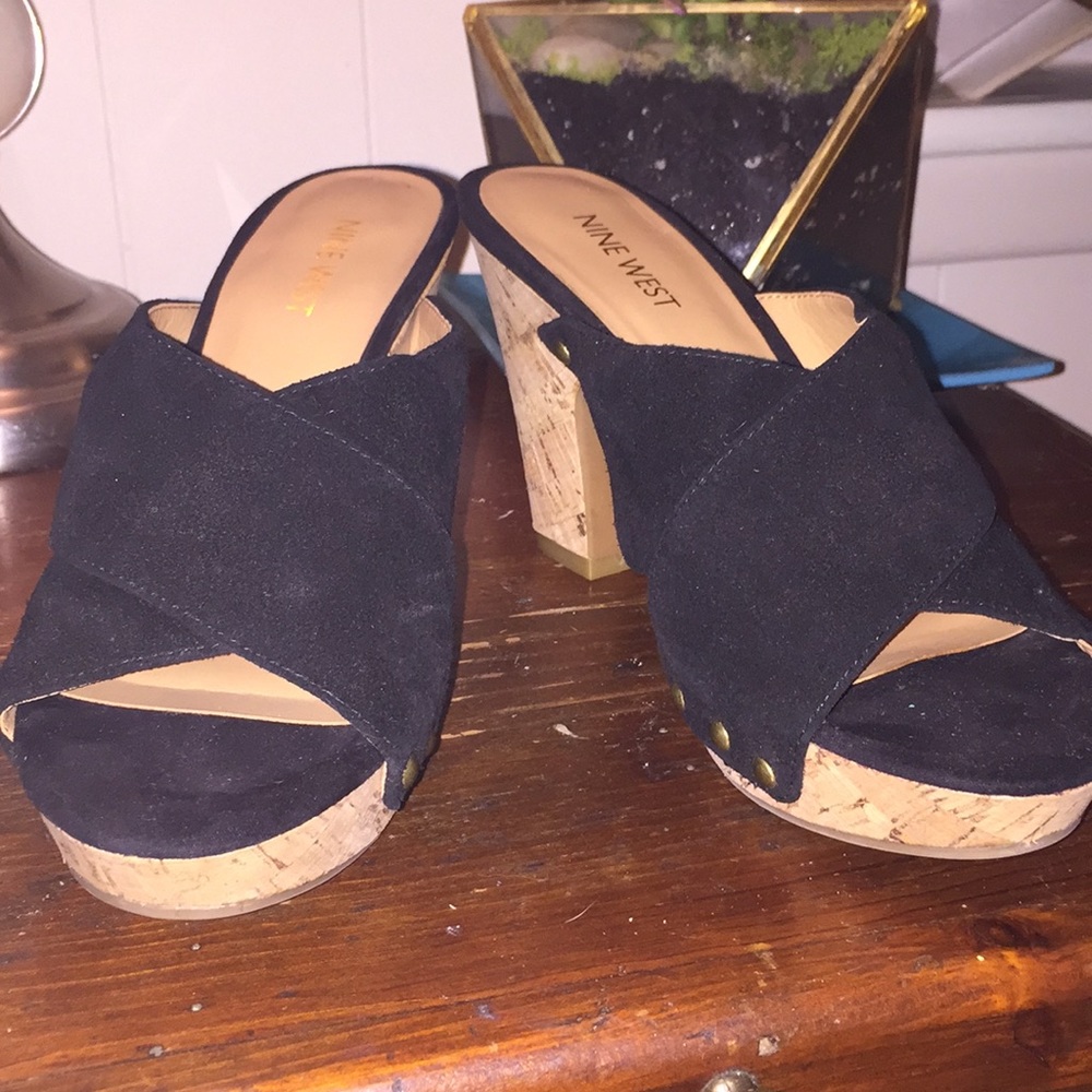 Nine West Criss Cross Cork Platform Heeled Sandals